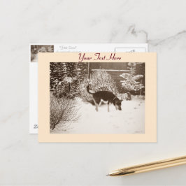 Cartão Postal Cena de neve de inverno com preto giro e cão bronz