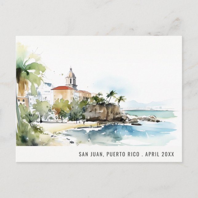 Cartão Postal Cena de paisagem em aquarela de San Juan Porto Ric (Frente)
