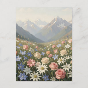 Cartão Postal Cena de paisagem montanhosa de prado de flores sil