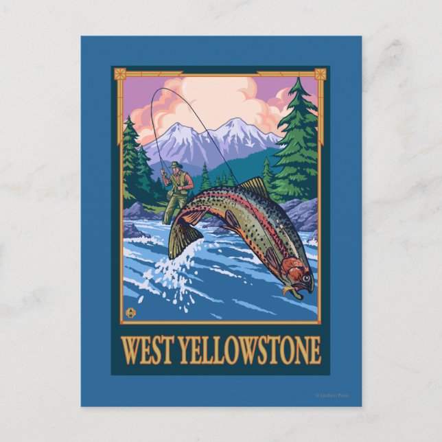 Cartão Postal Cena de Pesca de Voo - West Yellowstone (Frente)