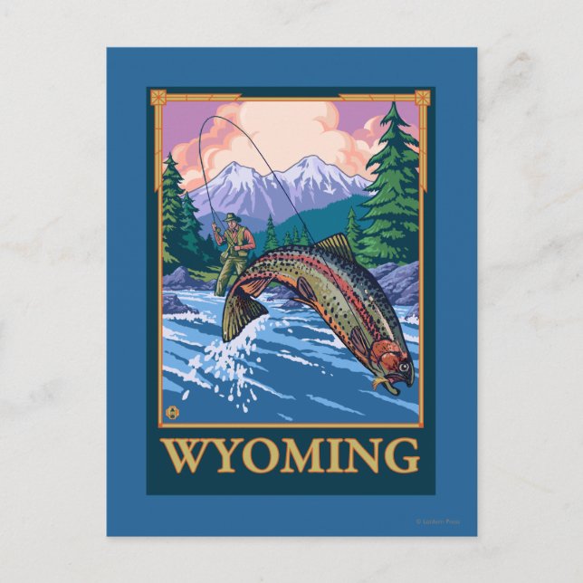 Cartão Postal Cena de Pesca de Voo - Wyoming (Frente)
