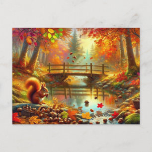 Cartão Postal Cena de pintura serena de floresta de outono