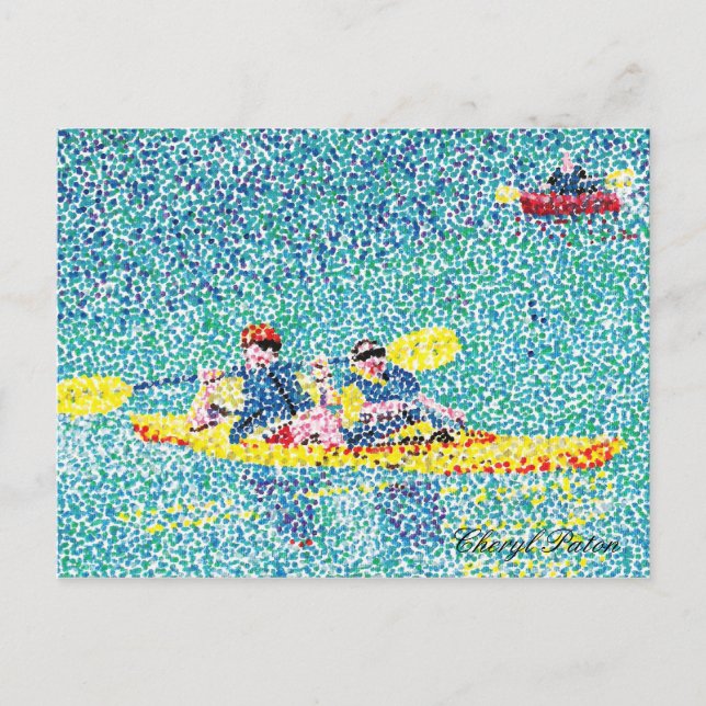 Cartão Postal Cena de Pointillism kayak no rio (Frente)
