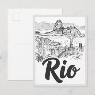 Cartão Postal Cena de ponto turístico desenhado à mão Rio de Jan