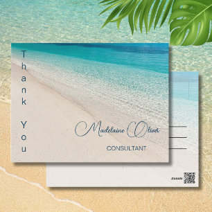 Cartão Postal Cena de Praia de Verão Azul Obrigado 