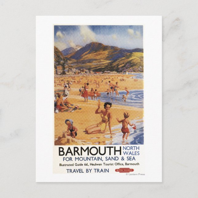Cartão Postal Cena de praia mãe e filhos British Rail (Frente)