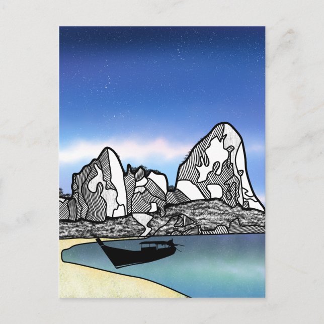 Cartão Postal Cena de Praia Tropical da Tailândia (Frente)