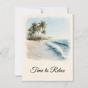 Cartão Postal Cena de praia tropical em estilo aquarela