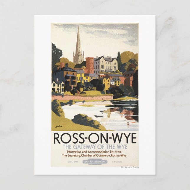 Cartão Postal Cena de Rio da Cidade Cartaz das Ferrovias Britâni (Frente)