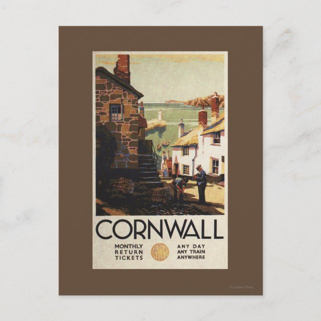 Cartão Postal Cena de Rua com Dois Homens Trabalhando na Linha F (Frente)