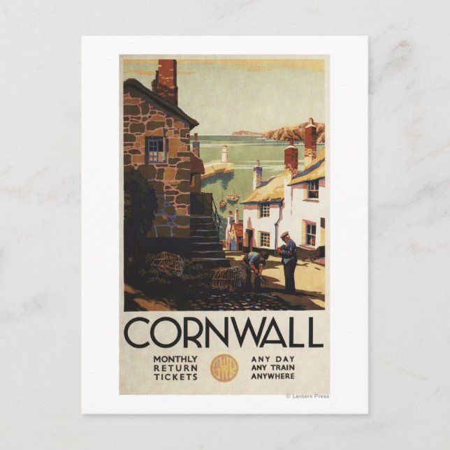 Cartão Postal Cena de Rua com Dois Homens Trabalhando na Linha F (Frente)