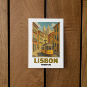Cartão Postal Cena de Rua de Elétrico Retrô Lisboa Portugal Vint