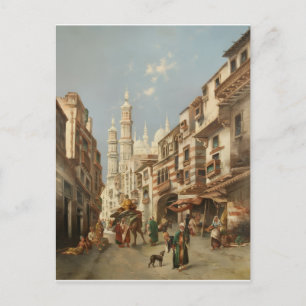 Cartão Postal Cena de Rua do Cairo Max Rabes Arte Fina em Tela