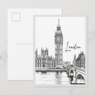 Cartão Postal Cena de rua emblemática de Londres desenhada à mão