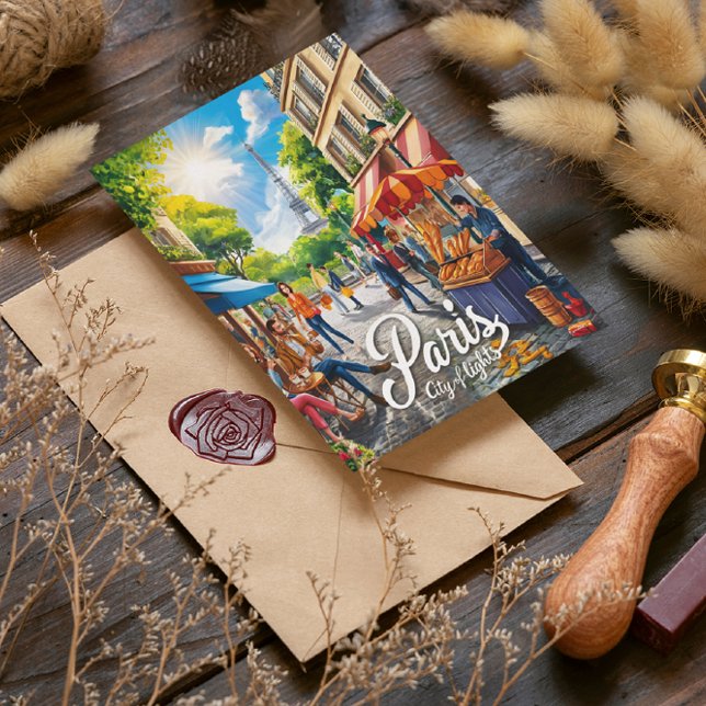 Cartão Postal Cena de Rua Parisiense com Torre Eiffel (Criador carregado)