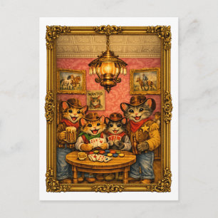 Cartão Postal Cena de Salão de Cavalheiros Gatos Caubóis Ocident