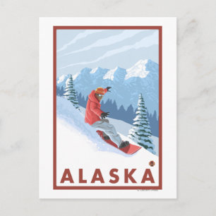 Cartão Postal Cena de Snowboarder - Cartaz de Viagem Vintage 2