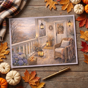 Cartão Postal Cena de Varanda de Novembro em Aquarela