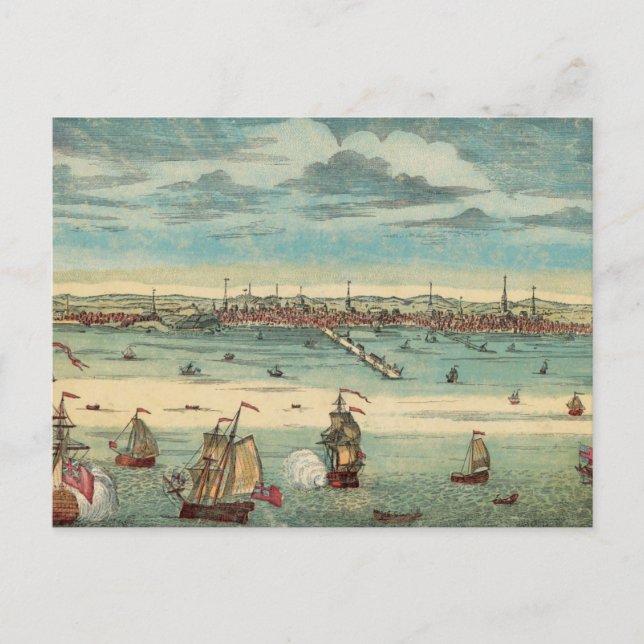 Cartão Postal Cena de veleiro na praia em Boston, 1800 (Frente)