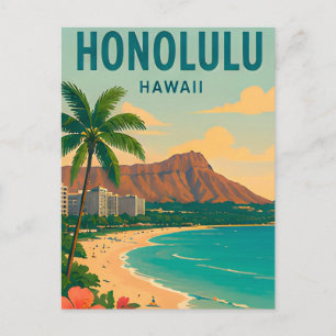 Cartão Postal Cena de viagem para praia tropical de Honolulu, Ha