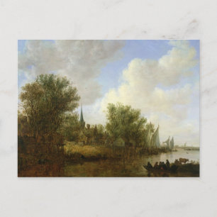Cartão Postal Cena do rio com Vista de Overschie, 1651