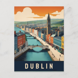 Cartão Postal Cena do Rio Dublin Irlanda Retro Viagem Art