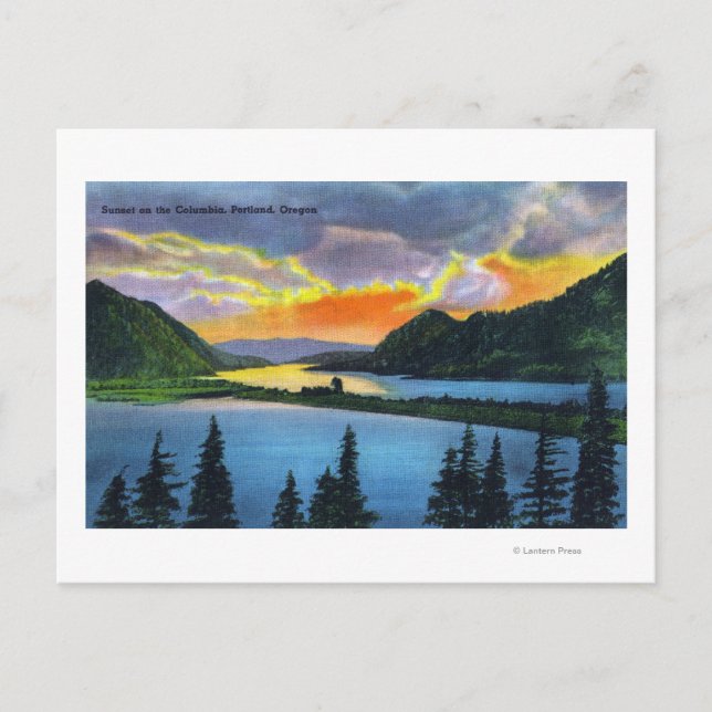 Cartão Postal Cena do Sol no Rio Columbia (Frente)