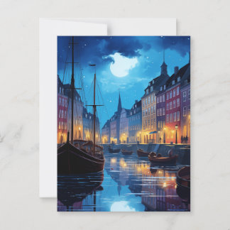Cartão Postal Cena Encantadora do Canal Nyhavn Copenhague à Noit