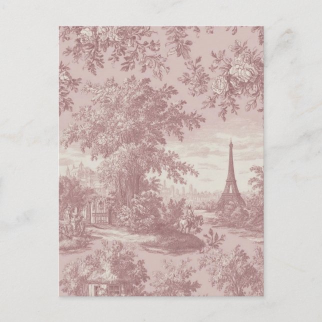 Cartão Postal Cena francesa Elegante de Toile Rosa de Jouy (Frente)