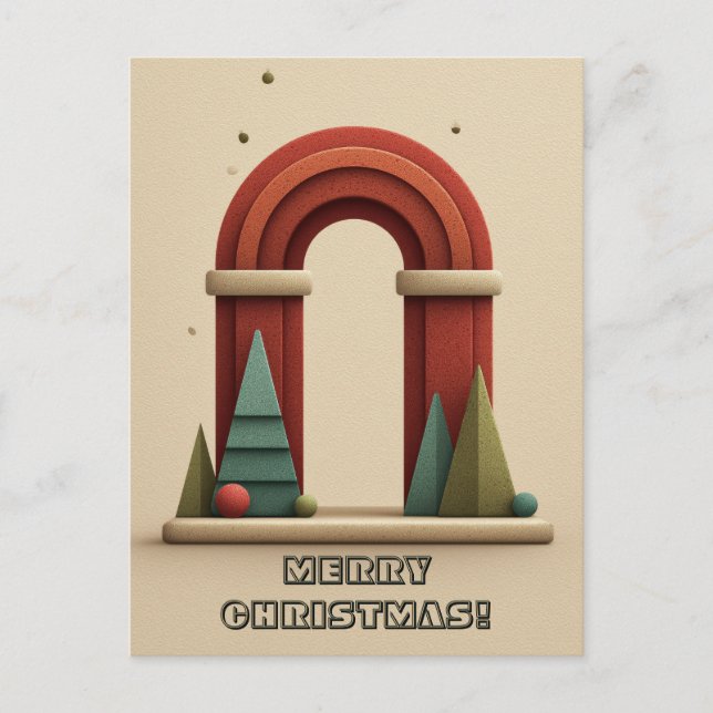 Cartão Postal Cena Geométrica Abstrata com Árvores de Natal (Frente)