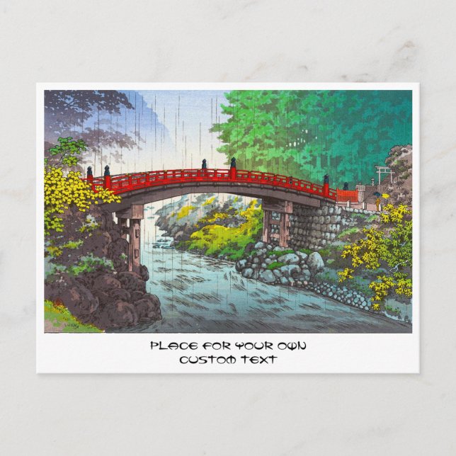 Cartão Postal cena japonesa Tsuchiya Koitsu Nikko Sacred Bridge (Frente)
