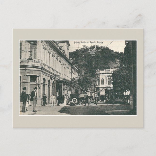 Cartão Postal Cena movimentada da rua Santos da década de 1900 B (Frente)