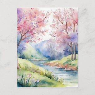 Cartão Postal Cena Natural de Primavera de Aquarela