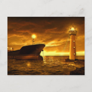 Cartão Postal Cena Náutica com Farol