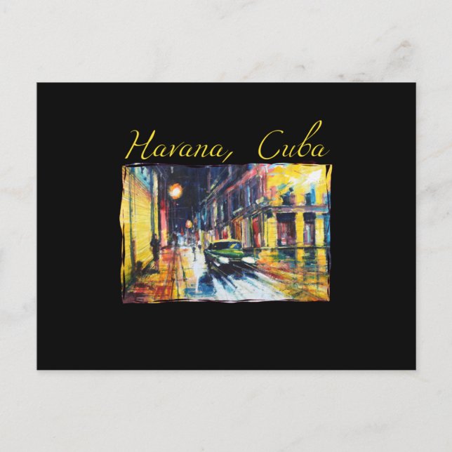 Cartão Postal Cena Noturna de Havana Cuba - Habana Vieja (Frente)