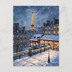 Cartão Postal Cena Noturna de inverno da Torre Eiffel