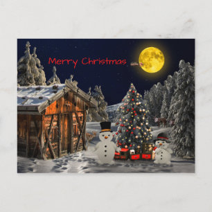 Cartão Postal Cena Noturna de inverno de Feliz Natal