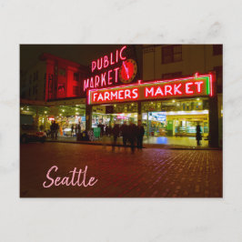 Cartão Postal Cena Noturna Seattle Mercado Público