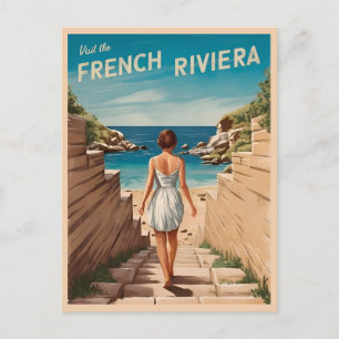Cartão Postal Cena Retrô da Riviera Francesa de Viagens Antigas 
