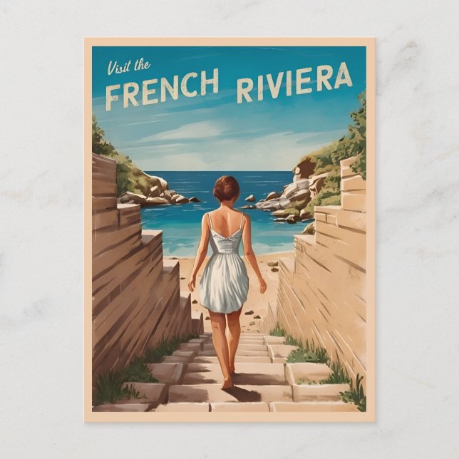 Cartão Postal Cena Retrô da Riviera Francesa de Viagens Antigas  (Frente)