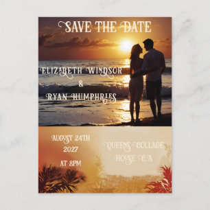 Cartão Postal Cena Romântica de Praia Sunset com Elegância Tropi