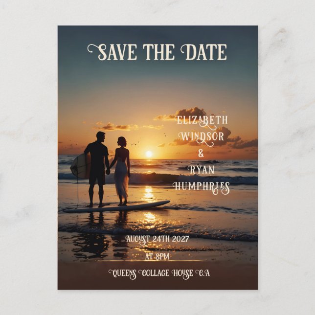 Cartão Postal Cena Romântica de Praia Sunset com Elegância Tropi (Frente)