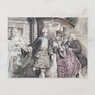 Cartão Postal Cena Romântica Francesa Shabby Desbotou Cores de