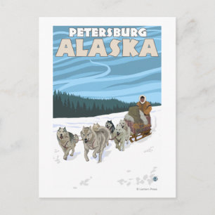Cartão Postal Cena Sledding do cão - Petersburgo, Alaska