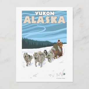 Cartão Postal Cena Sledding do cão - Yukon, Alaska