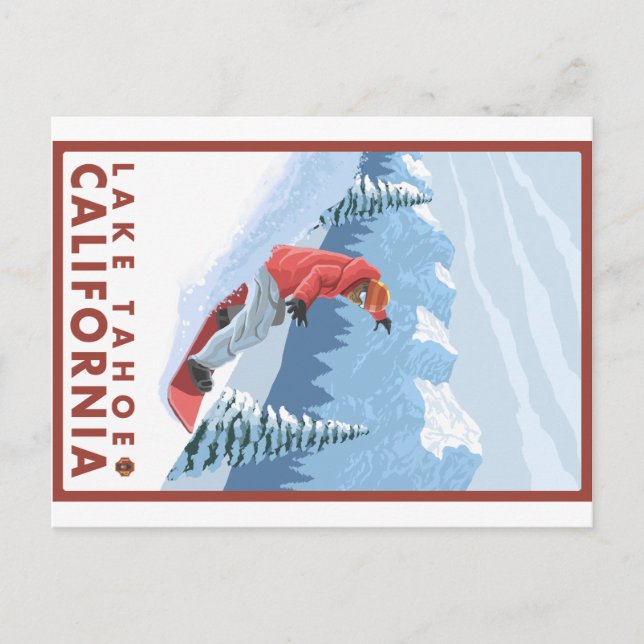 Cartão Postal Cena Snowboarder - Lago Tahoe, Califórnia (Frente)