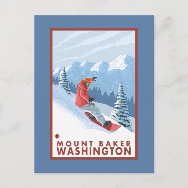 Cartão Postal Cena Snowboarder - Monte Baker, Washington (Frente)