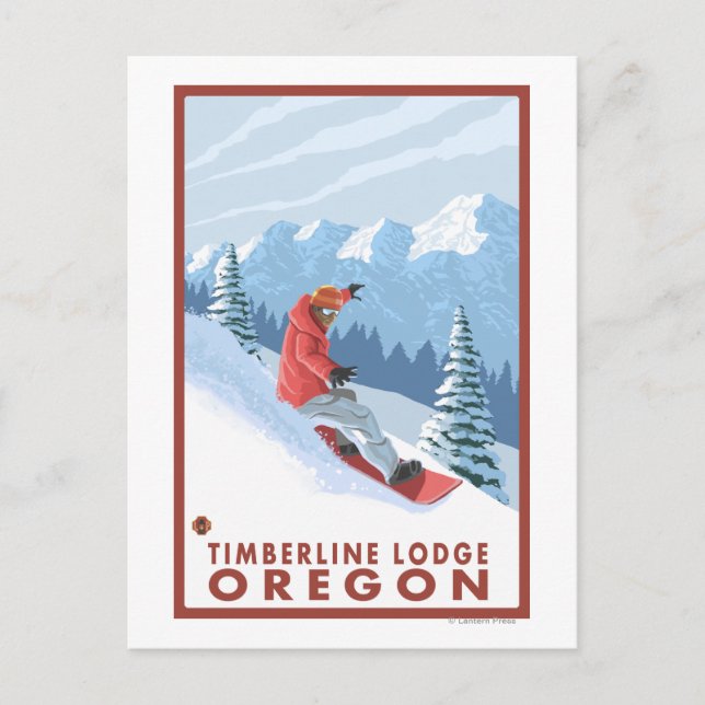 Cartão Postal Cena Snowboarder - Timberline Lodge, Oregon (Frente)