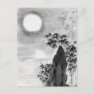 Cartão Postal Cenário clássico da lua noturna japonesa sumi-e