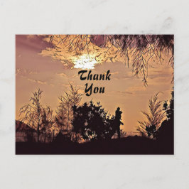 Cartão Postal Cenário de Pôr do Sol em Aquarela com Ameixas Árvo